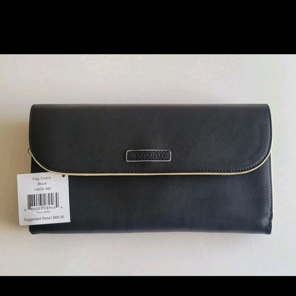 Vera Bradly Faux Leather Flap Clutch/Shoulder Bag Black NWT - Picture 3 of 4